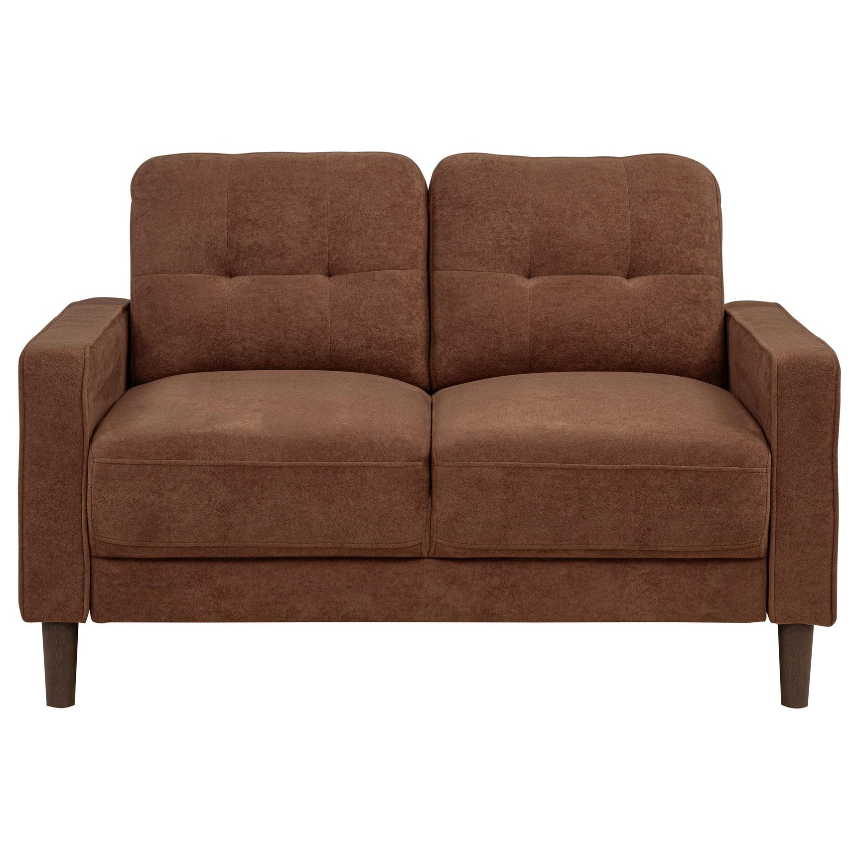 Main perspective of Bowen II rust fabric sofa and loveseat