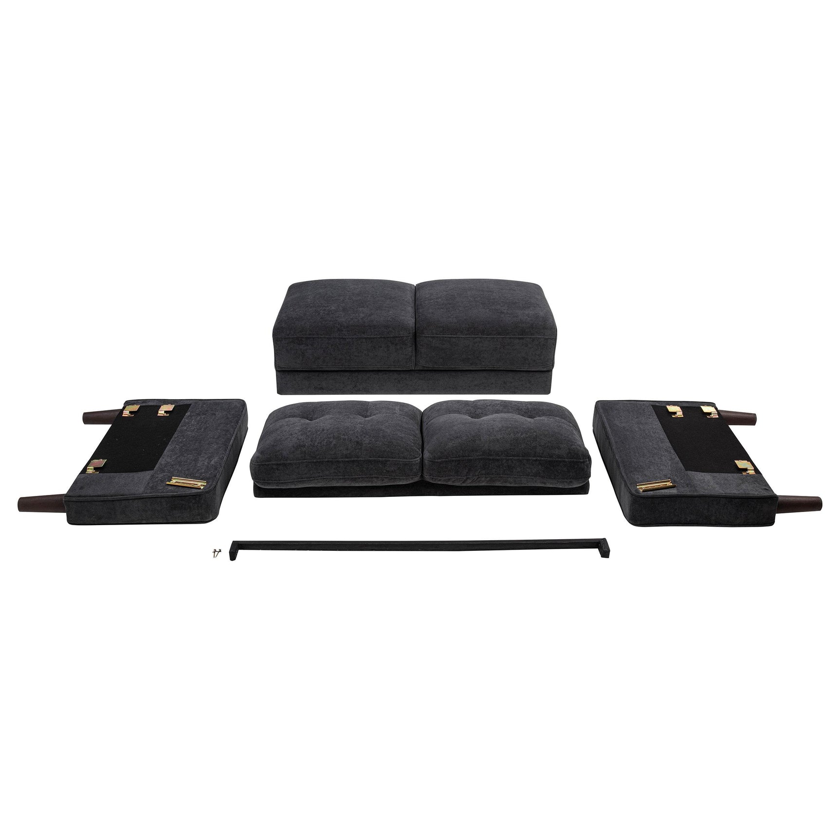Bowen II steel grey fabric upholstered loveseat with track arms, front view