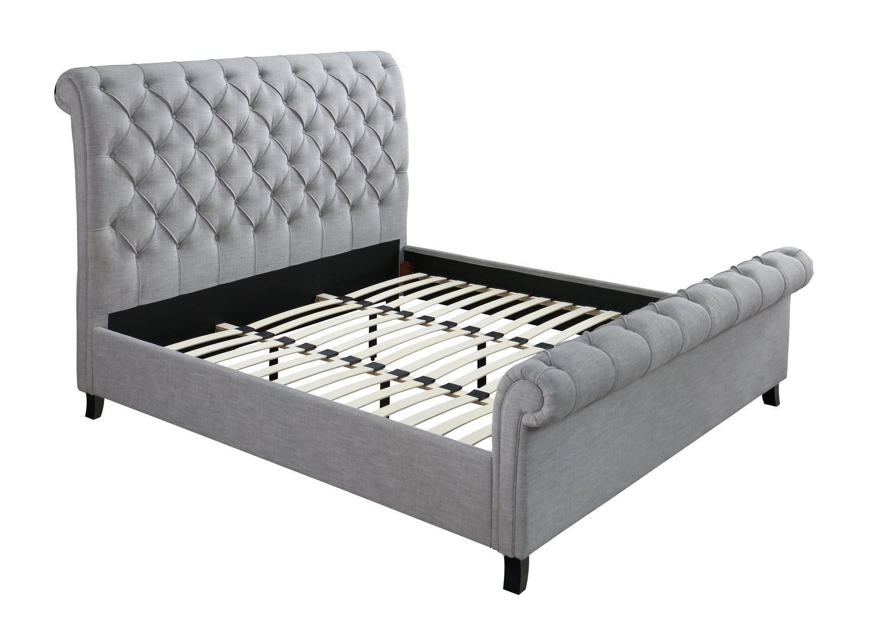 Kate Gray detailed image of sprung slats and support legs on queen platform bed