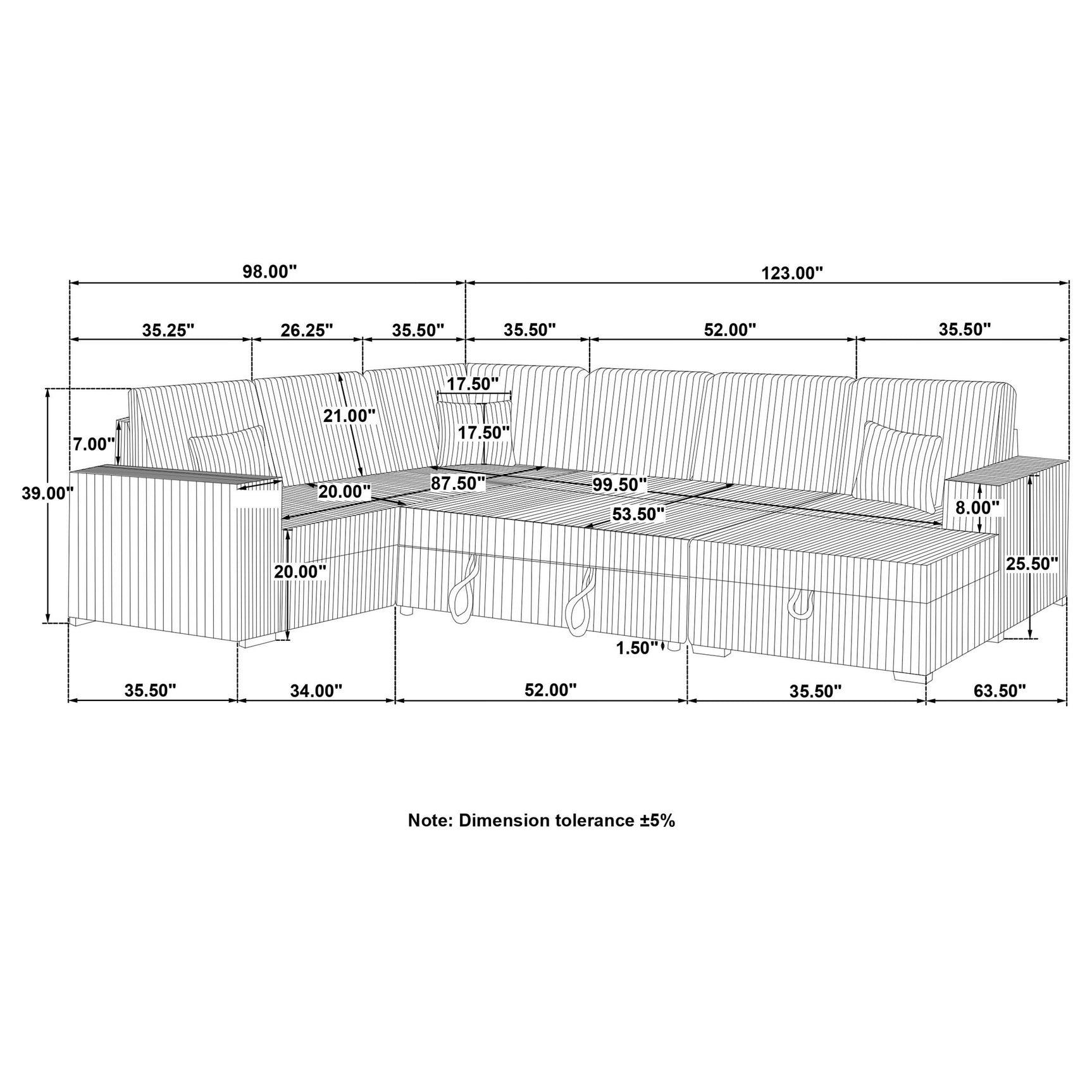 Sectional sleeping surface fully extended
