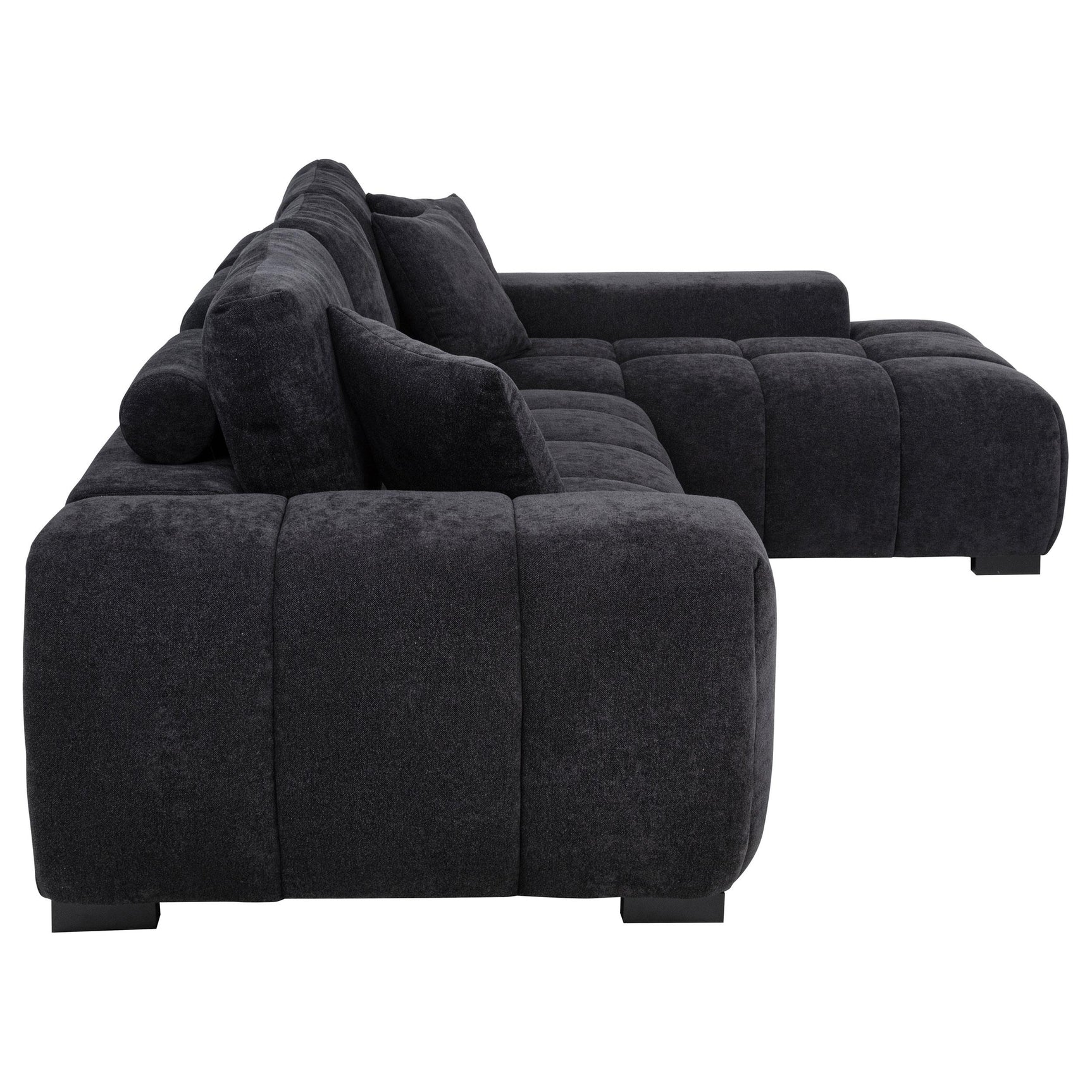 Another front view of Octavia sectional sofa black fabric upholstery