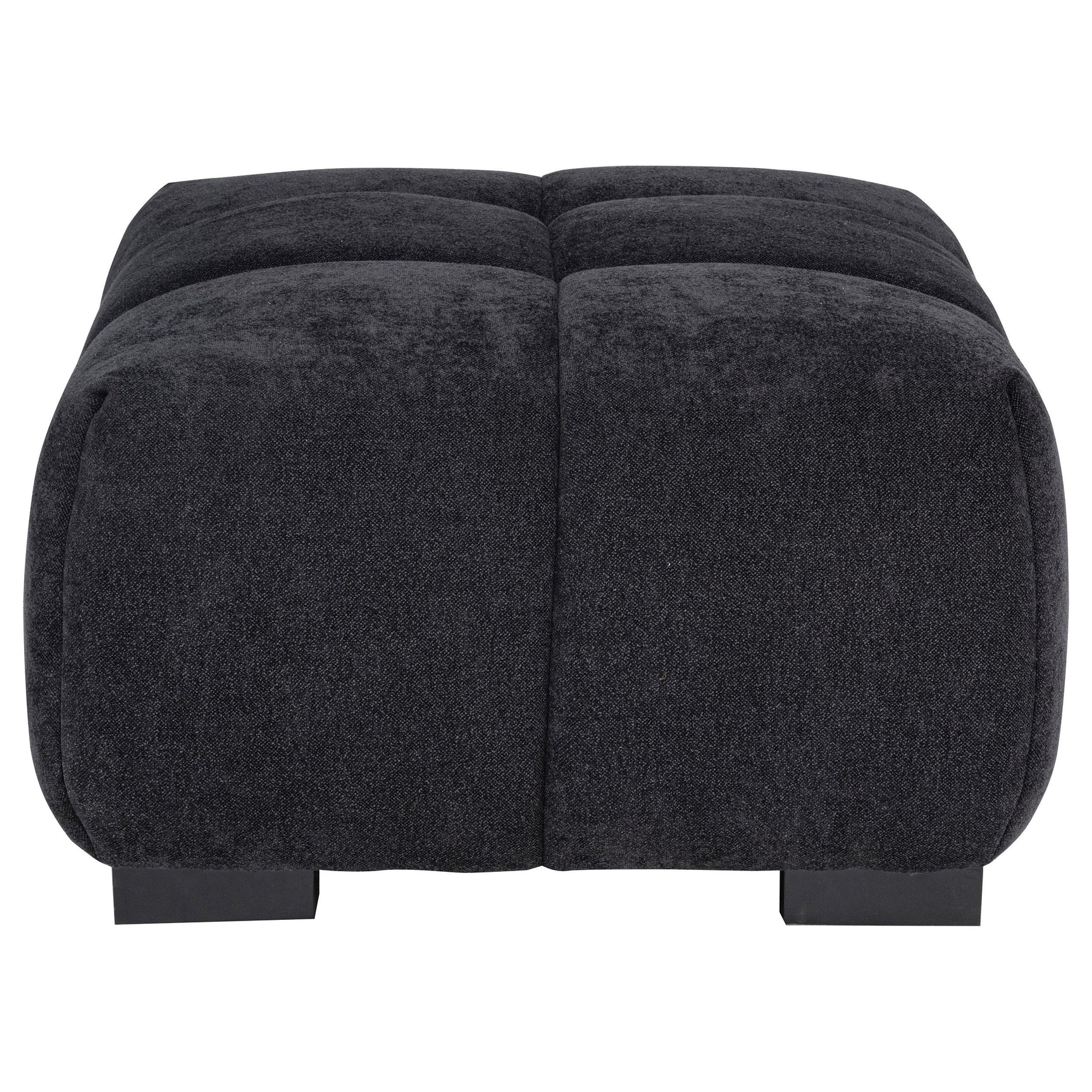 Close-up of channel tufting on Octavia black upholstered ottoman