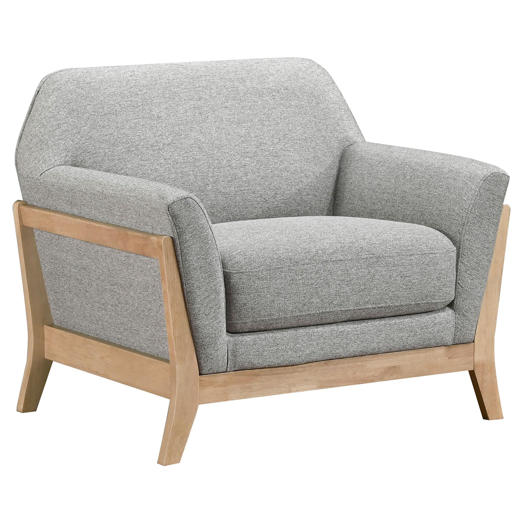 Side view focusing on loveseat structure and fabric