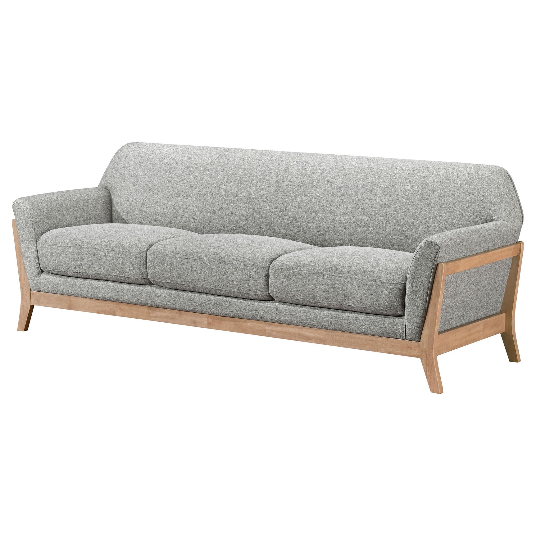 Vaughn sofa angled front view in grey fabric