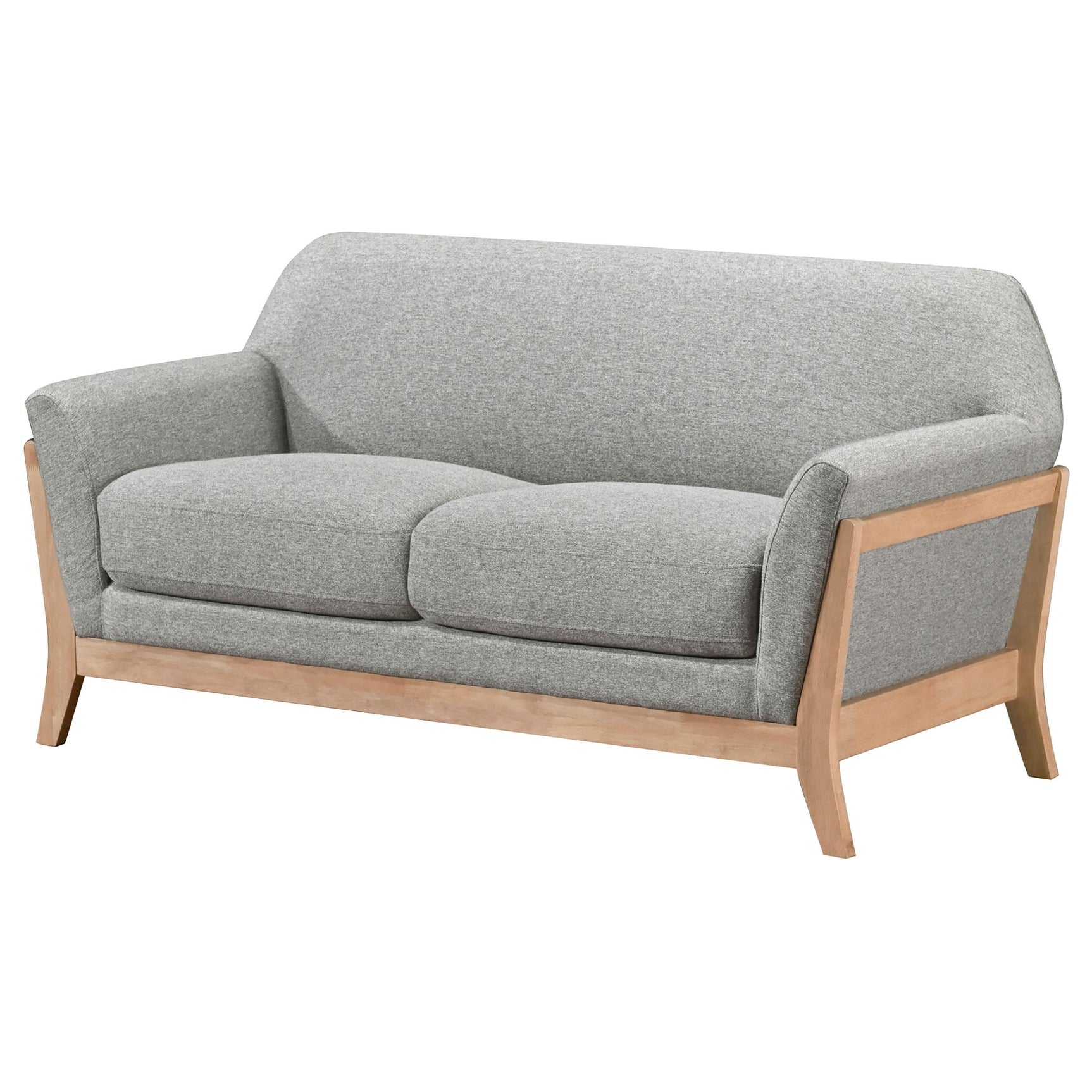 Base made of blonde Asian hardwood framing loveseat