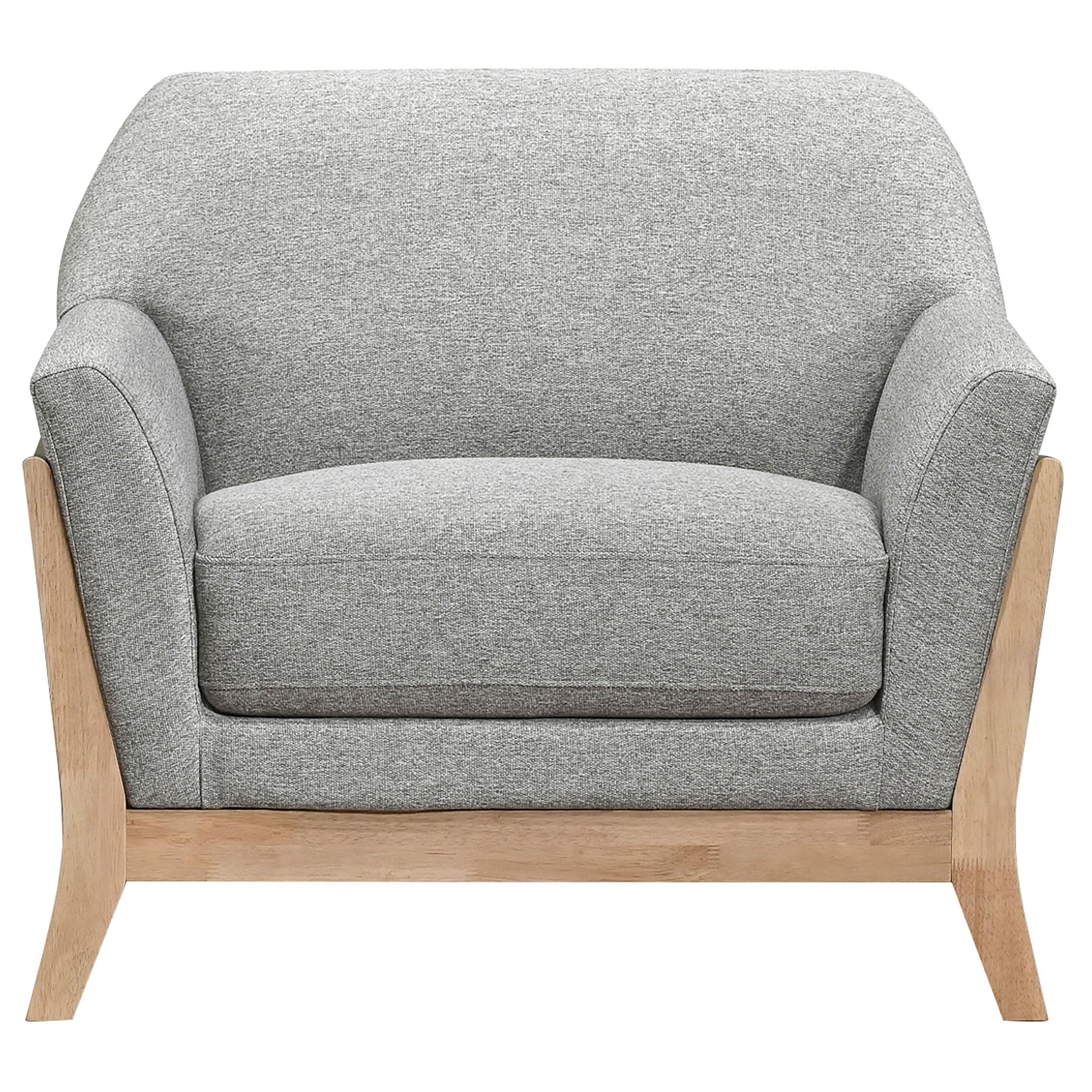 Back angle of Vaughn grey fabric upholstered accent chair