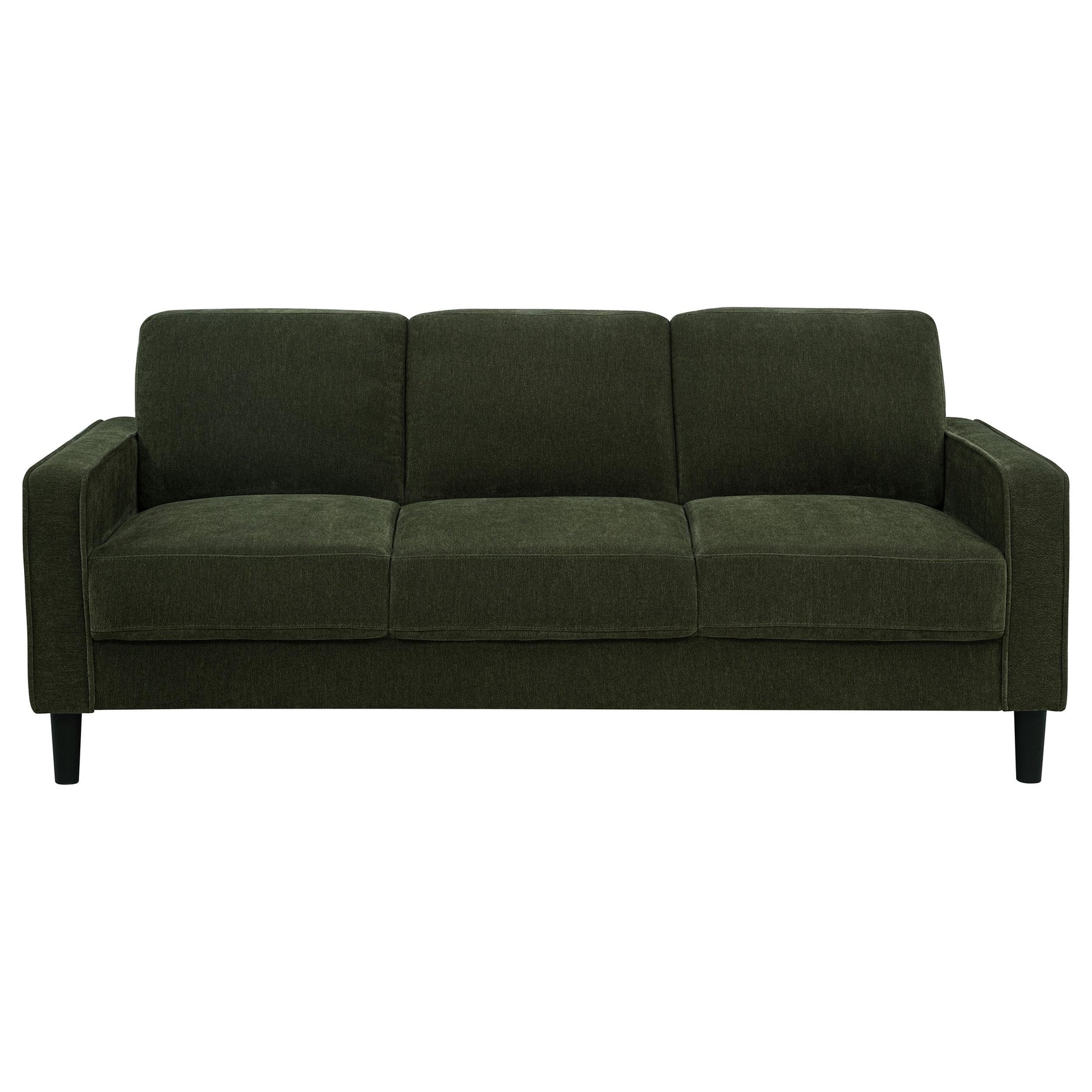 Side view of Ruth 77-inch fabric upholstered sofa in matcha green