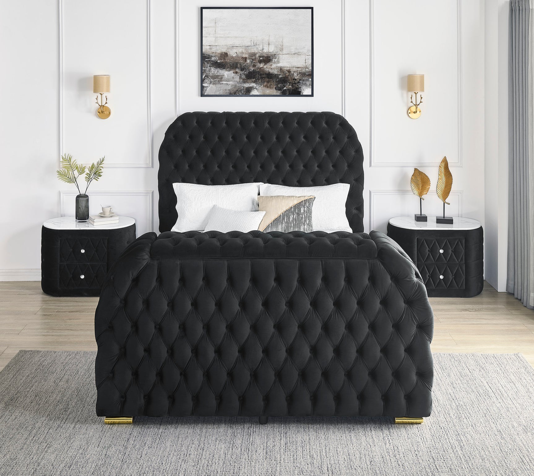 Natalia bed footboard with fireplace decor and TV lift