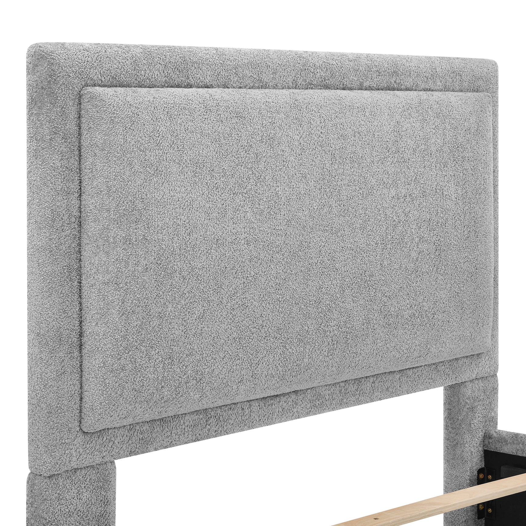 Reverie Upholstered Storage Panel Queen Bed bedroom setup in pewter
