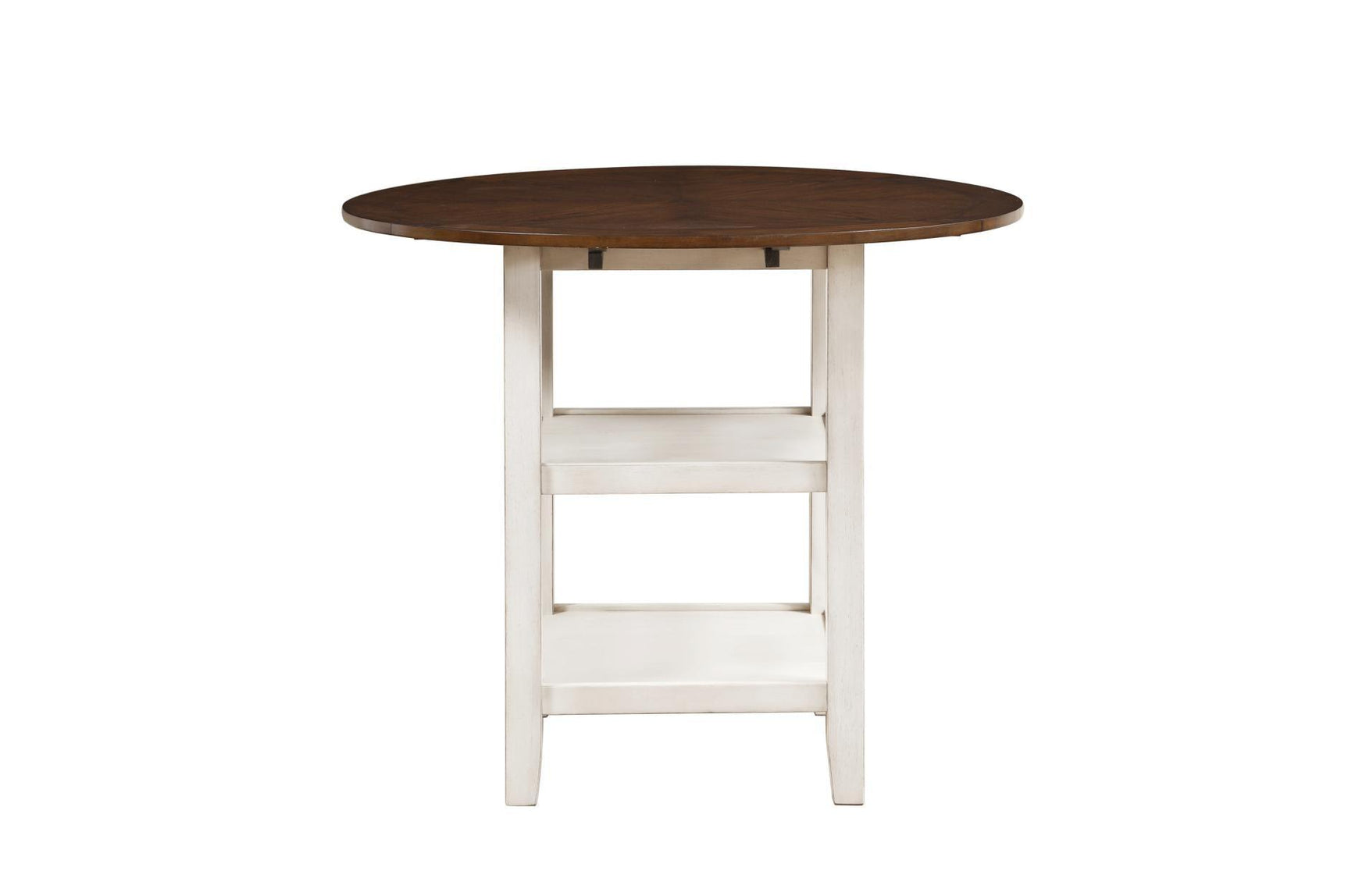Front view of Kiwi brown and white faux leather round counter height dining table and chairs