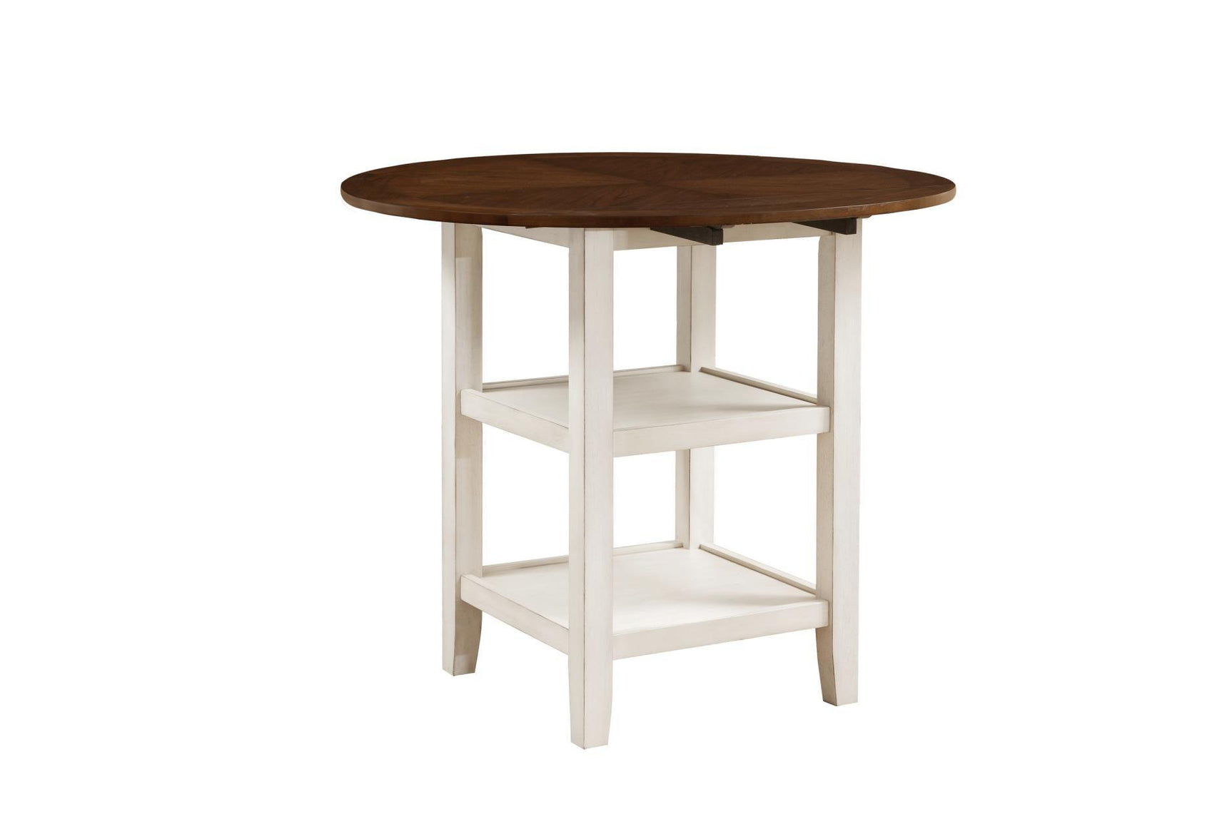 Side view of Kiwi brown and white faux leather round counter height dining set