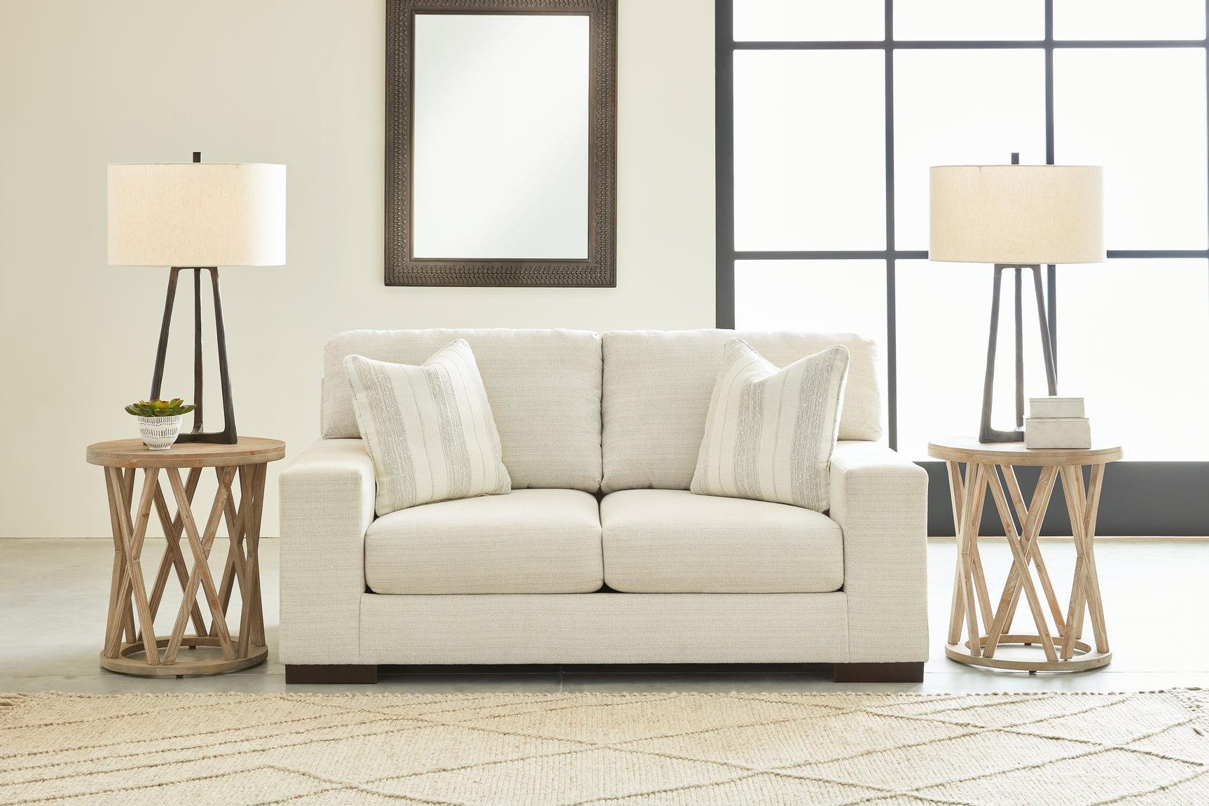 Side view showing Maggie Birch upholstery texture