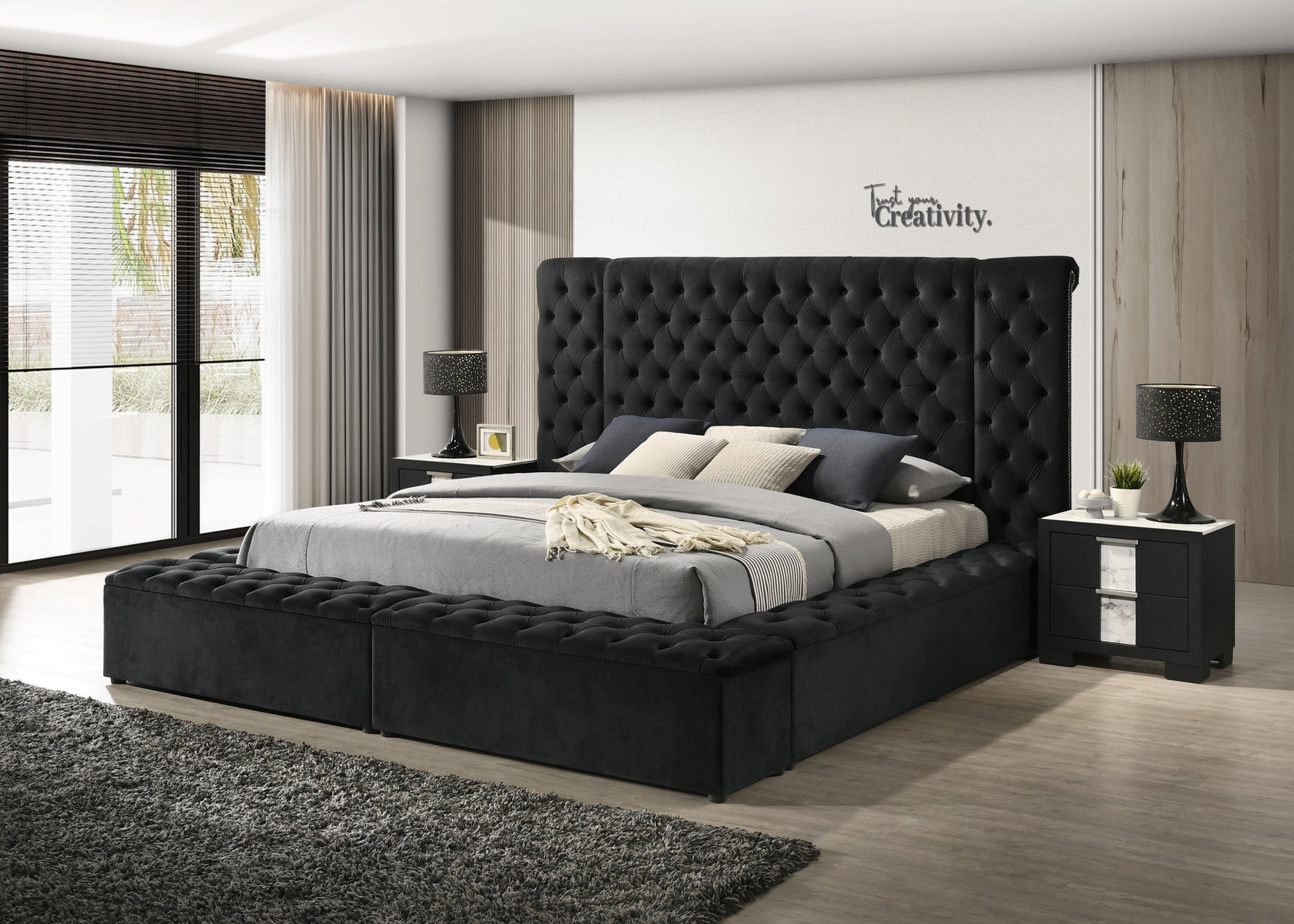 Liliana Bed black tufted headboard close-up