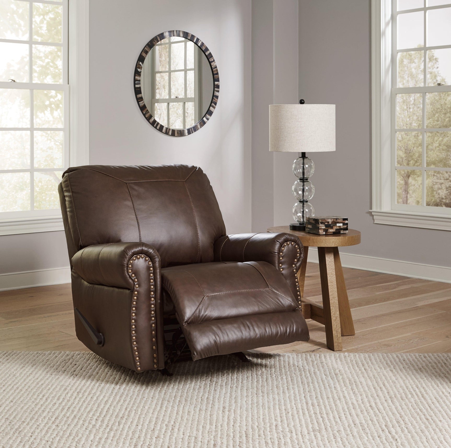 Colleton Dark Brown Leather Recliner recliner opened side view