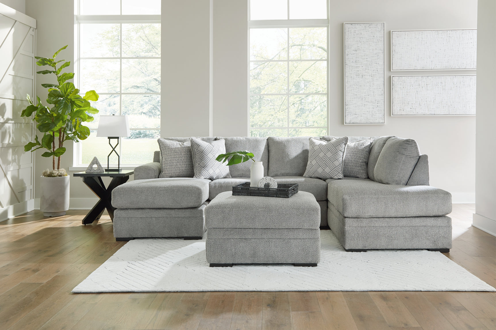 detail view of Casselbury Cement 2-Piece Sectional with Ottoman sectional sofa