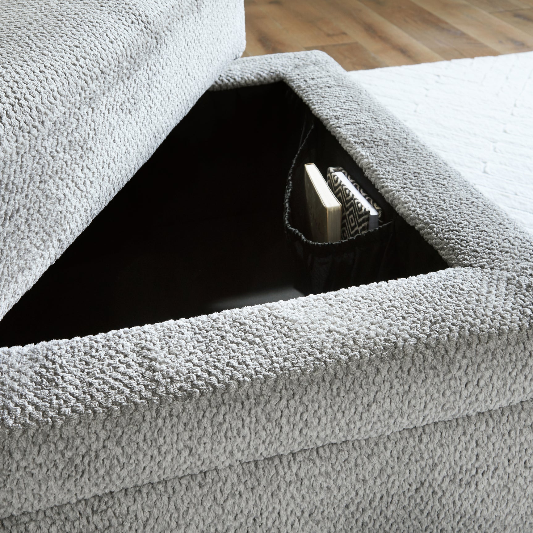 detail view of Casselbury Cement 2-Piece Sectional with Ottoman sectional sofa