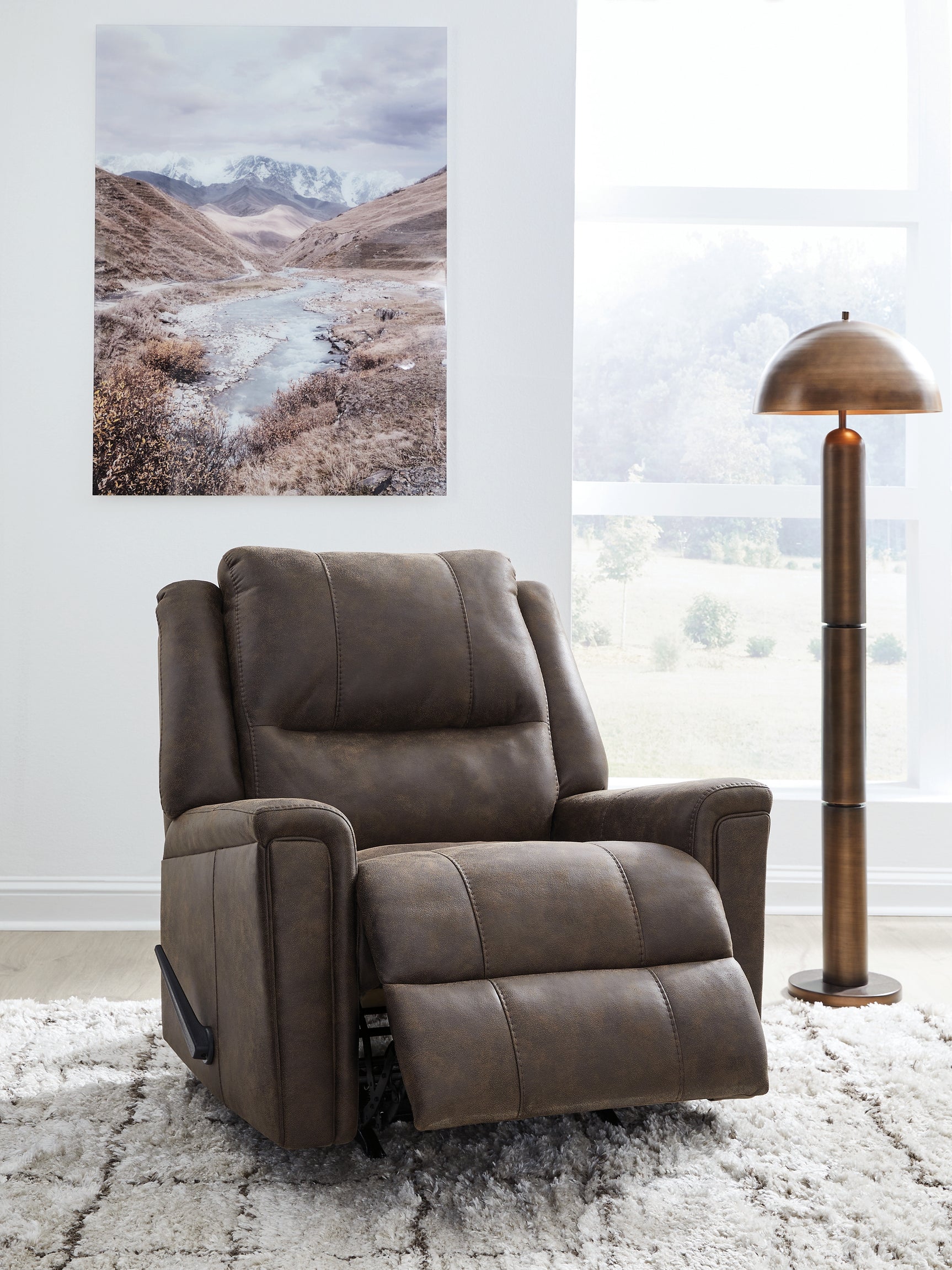 Lixtowel Walnut Faux Leather Recliner side angle
