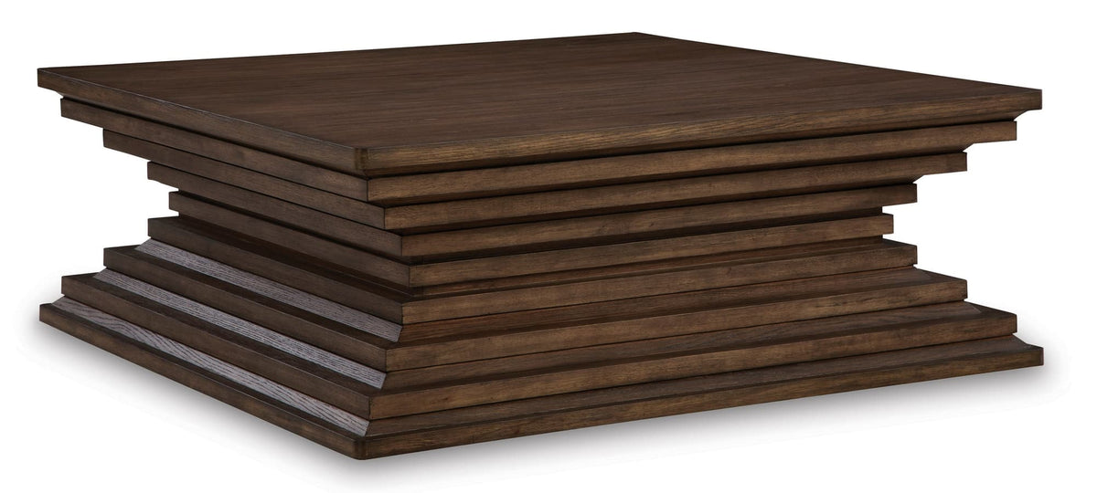 Oversized Warm Brown Oak Veneer Coffee Table with Casters — product image 2