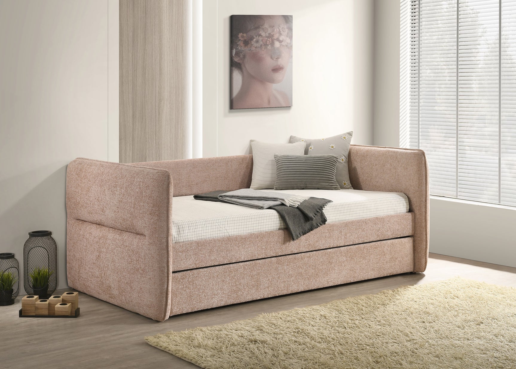 Philipa Mauve Upholstered Daybed side angle
