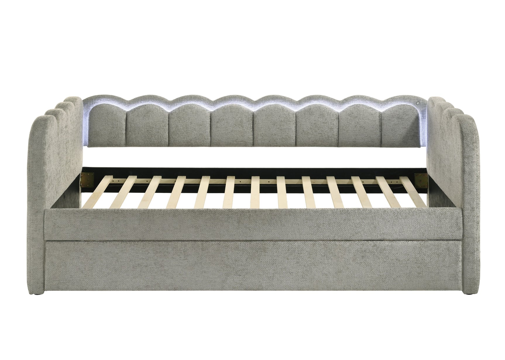 Close-up of daybed slats and arms