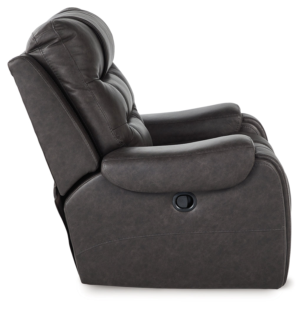 Femley Smoke Faux Leather Recliner side profile