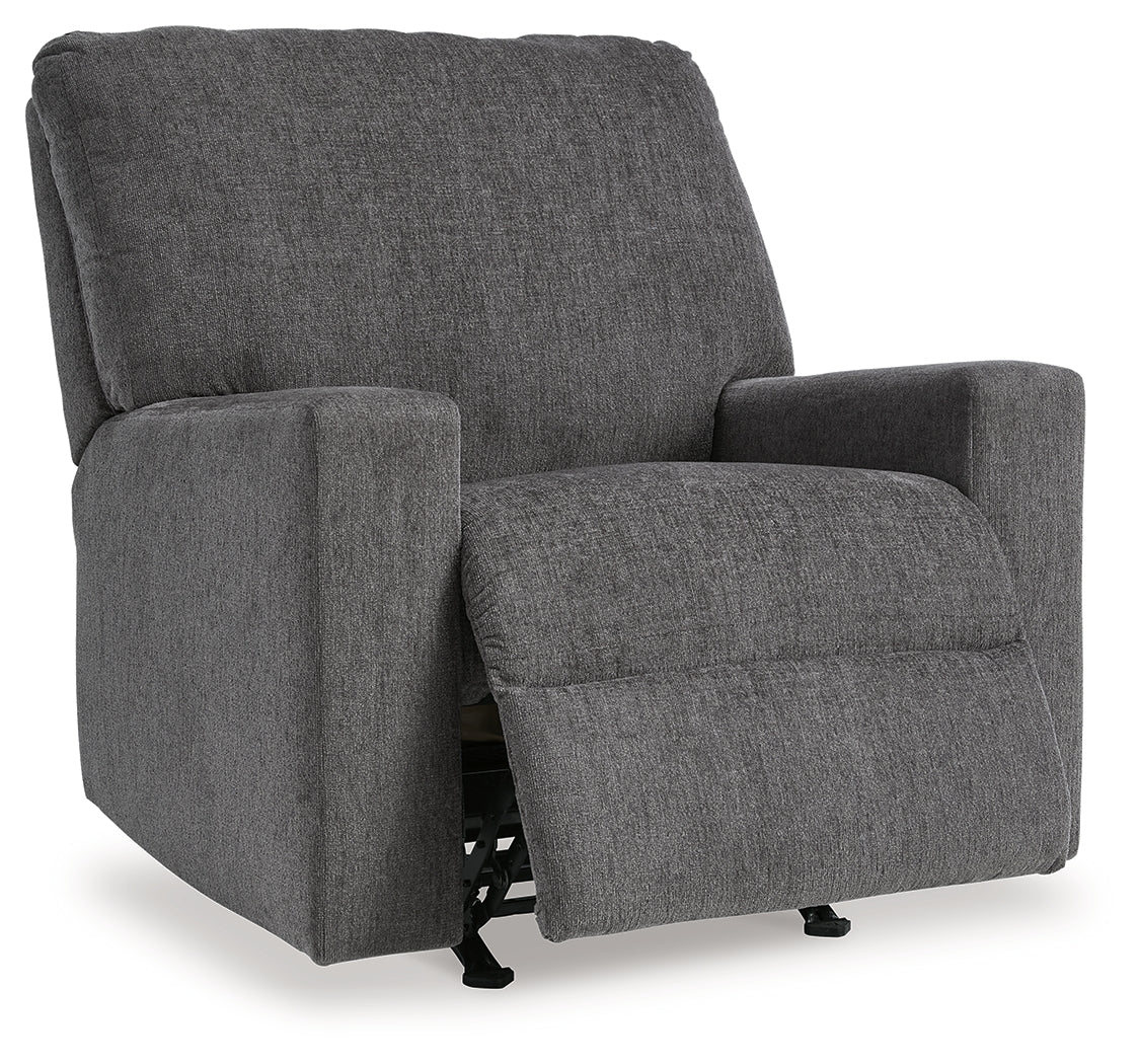 Rannis Pewter Chenille Recliner fully reclining view