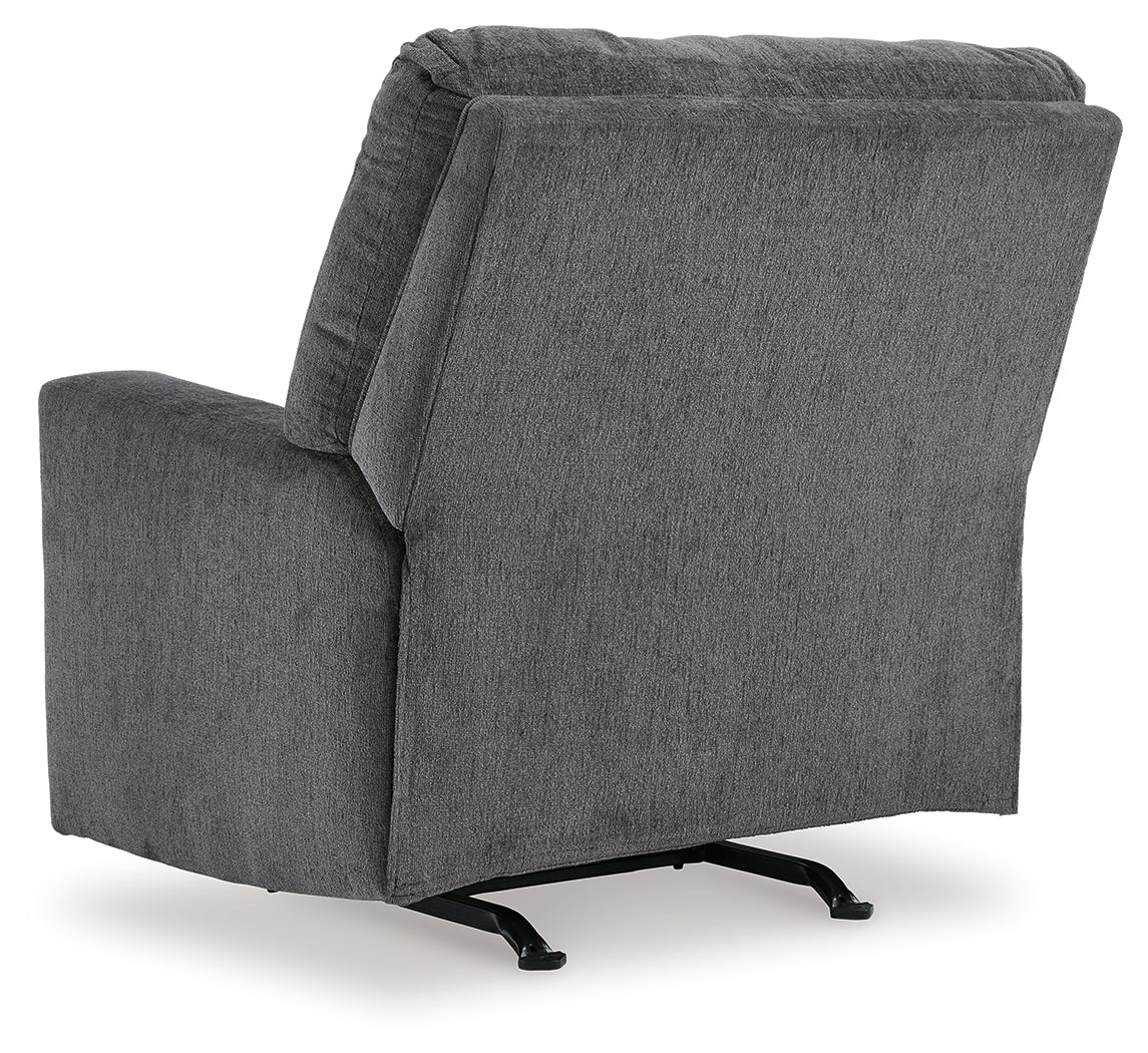 Rear view showing back of Rannis Pewter Chenille Recliner