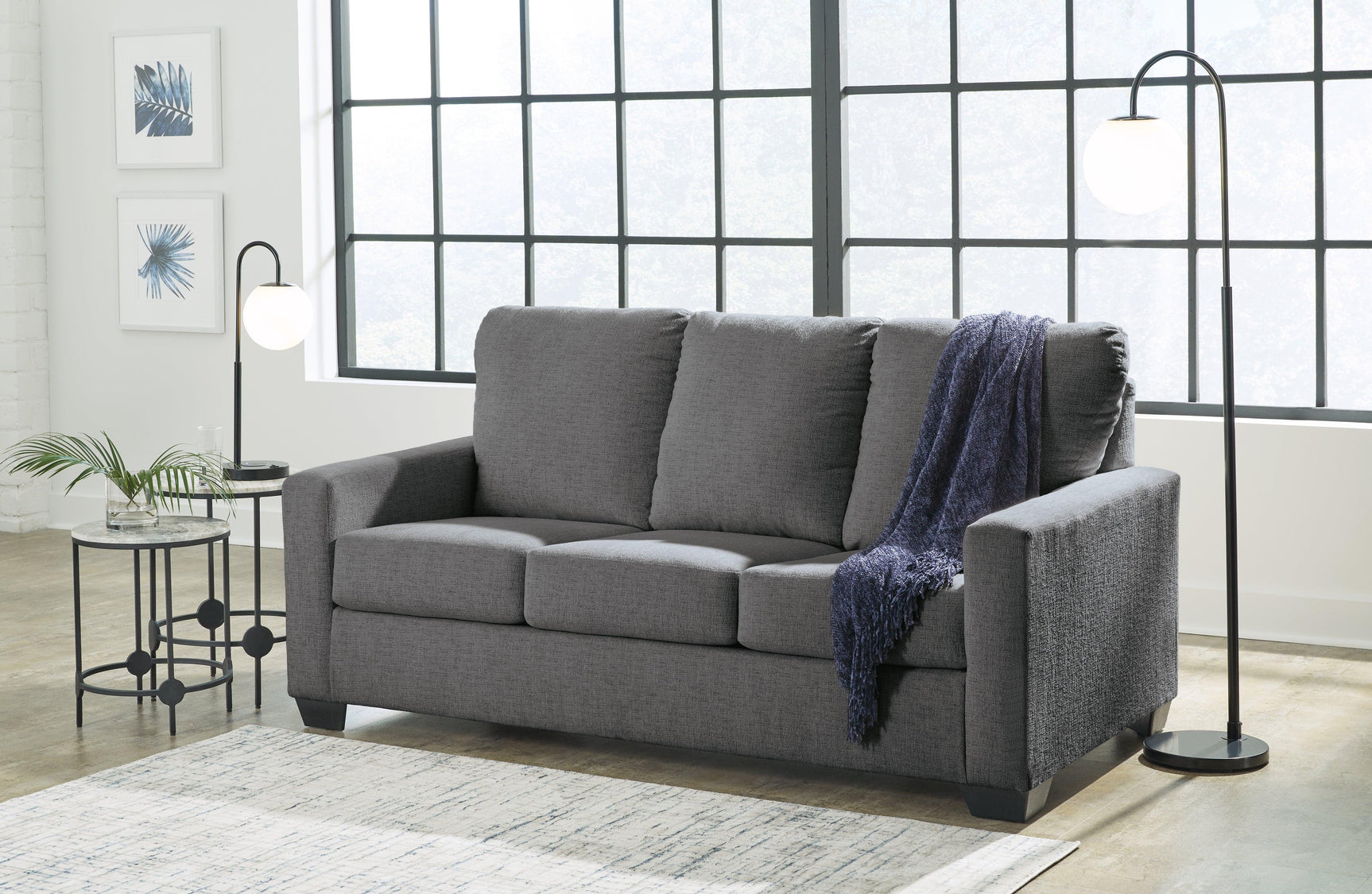Rannis Pewter Chenille Full Sofa Sleeper closed side profile