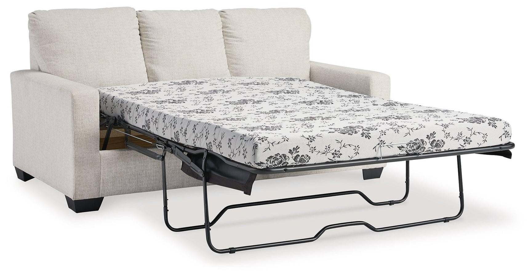 Rannis Snow Chenille Full Sofa Sleeper opened as bed