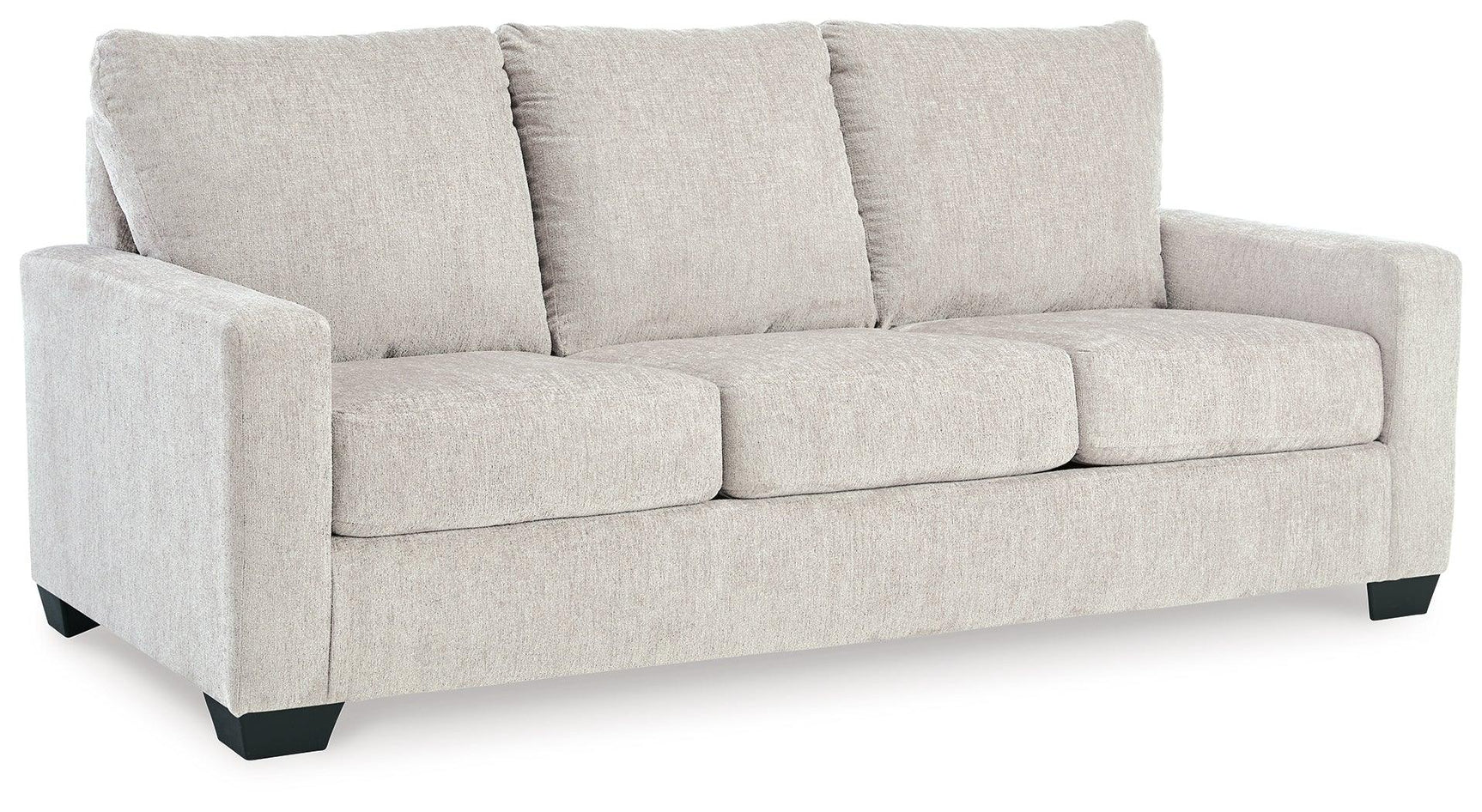 Rannis Snow Chenille Queen Sofa Sleeper closed side view showing exposed feet