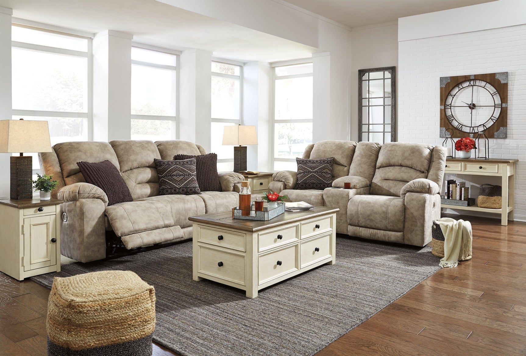 Bolanburg sofa console table styled with pillows