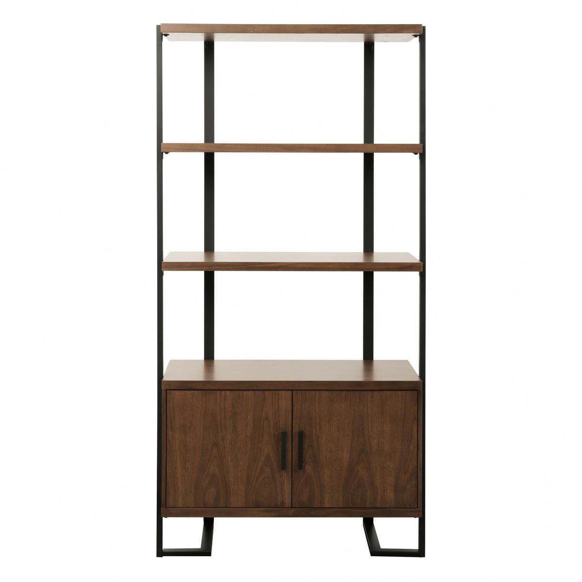 Sedley Walnut and Dark Metal Bookcase front view