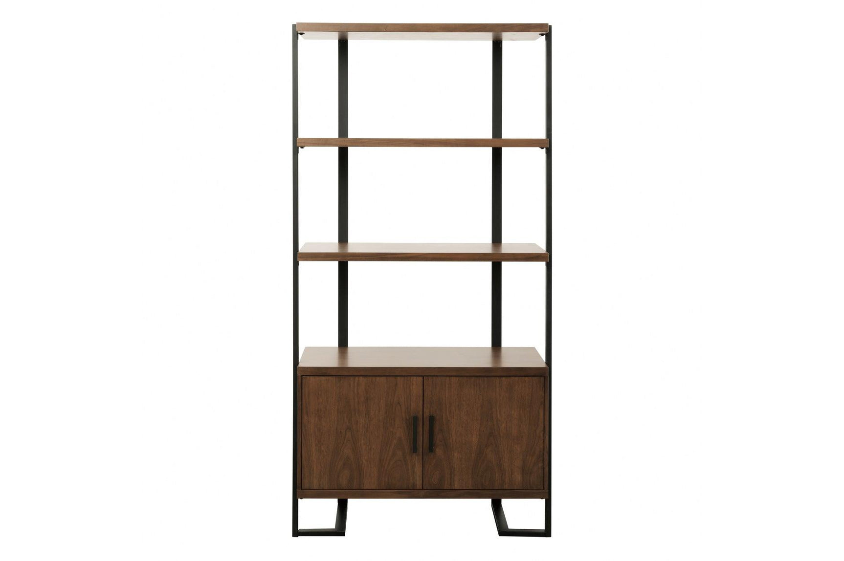 Sedley side chair front detail of walnut veneer and metal legs
