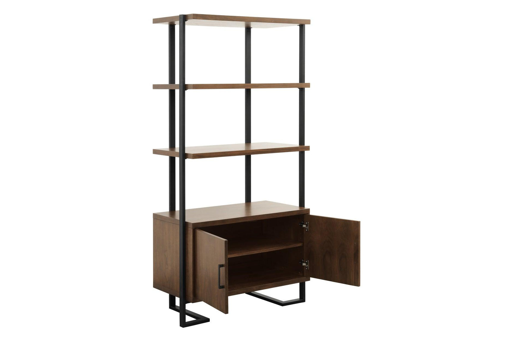 Sedley side chair angled view showing walnut veneer and metal frame
