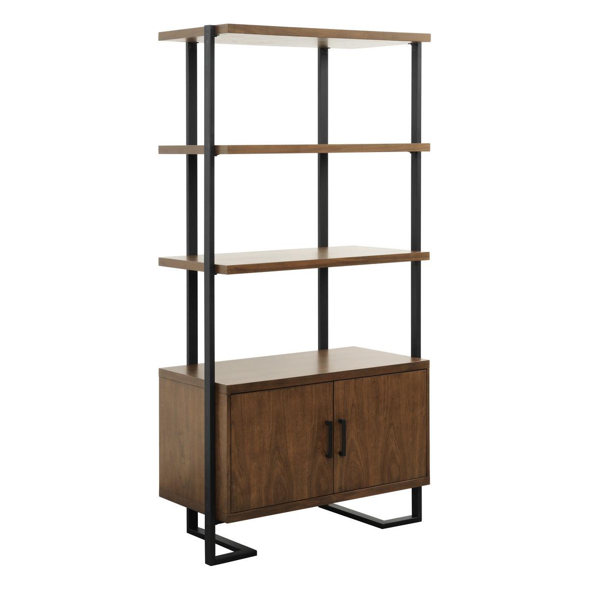 Sedley Walnut and Dark Metal Bookcase side angle