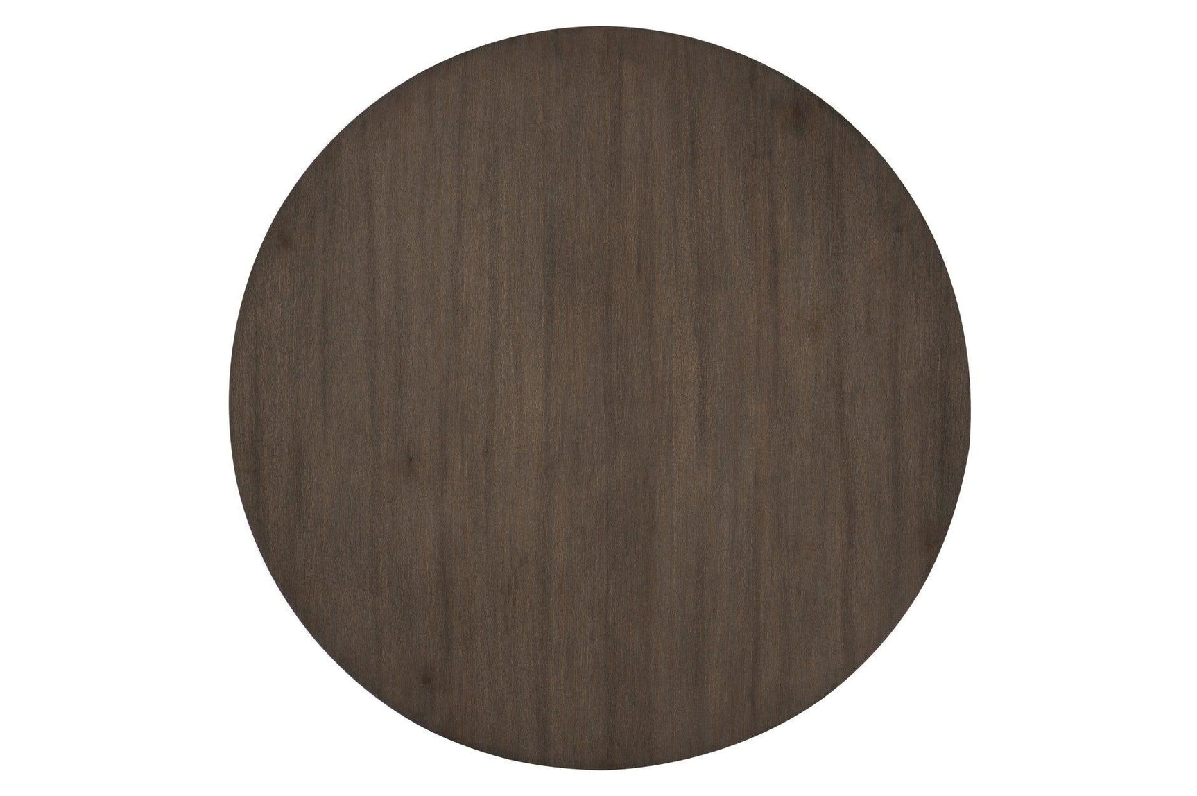 View from top of circular dark oak dining table