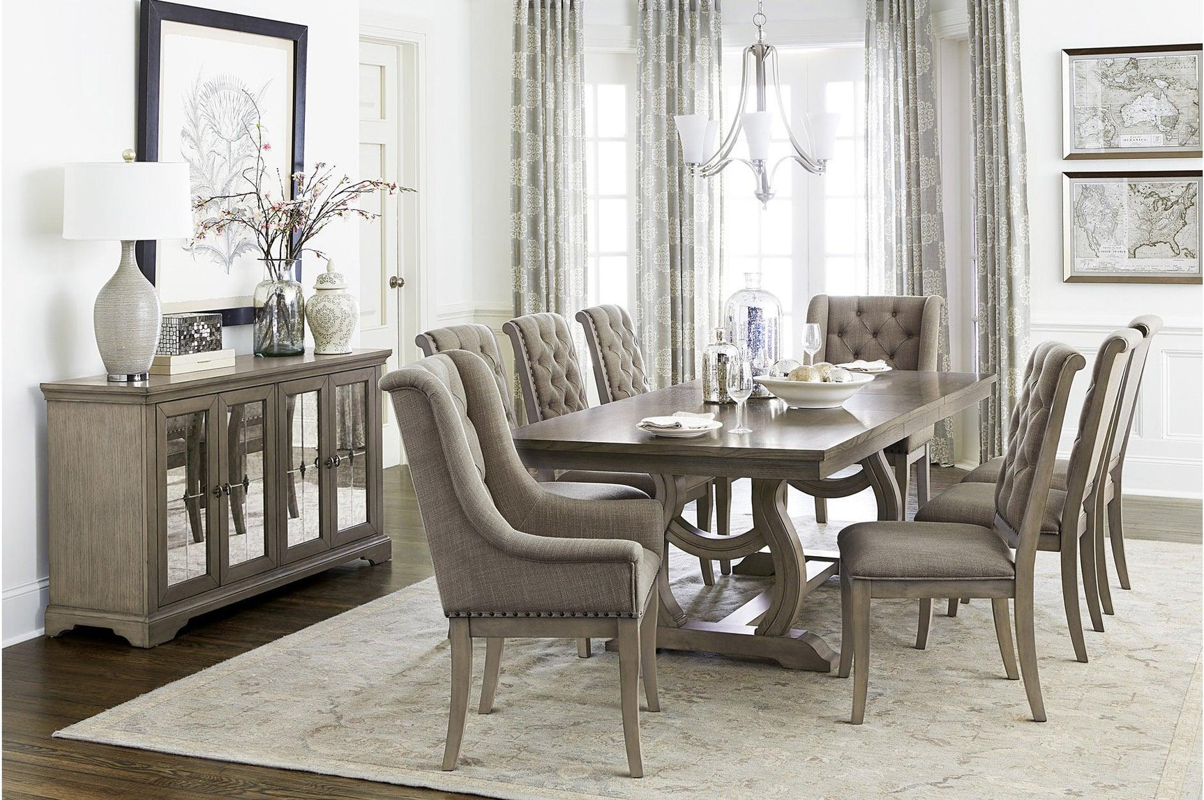 Vermillion Bisque tufted fabric rectangular dining room set main view