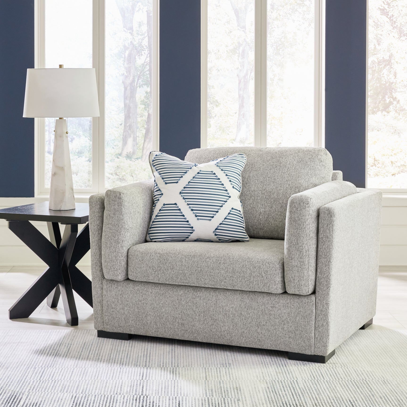 Evansley pewter sofa, loveseat, chair, and ottoman set main view