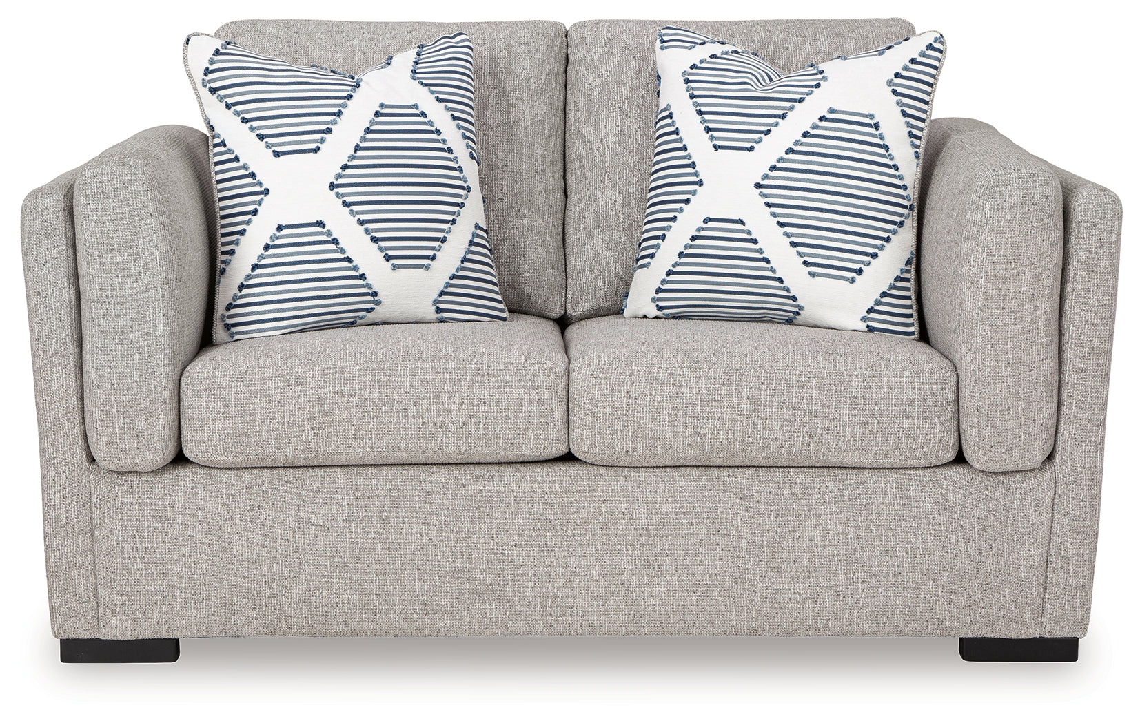 Evansley pewter loveseat side detail