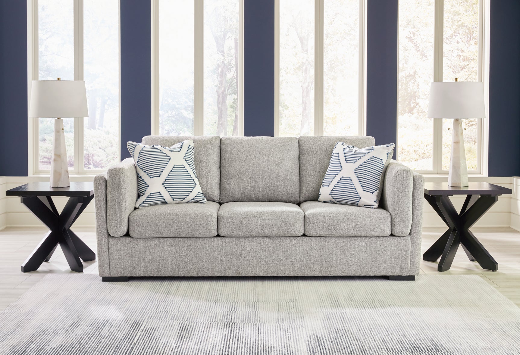 Evansley pewter sofa, loveseat, chair, and ottoman set main view