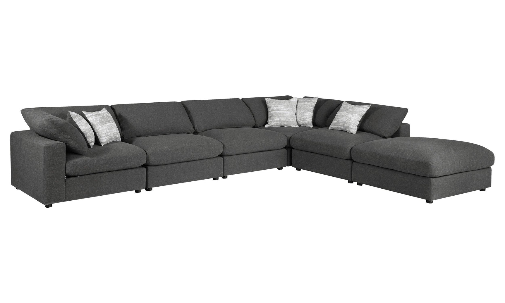 room view of Serene 6-Piece Upholstered Modular Sectional charcoal sectional sofa
