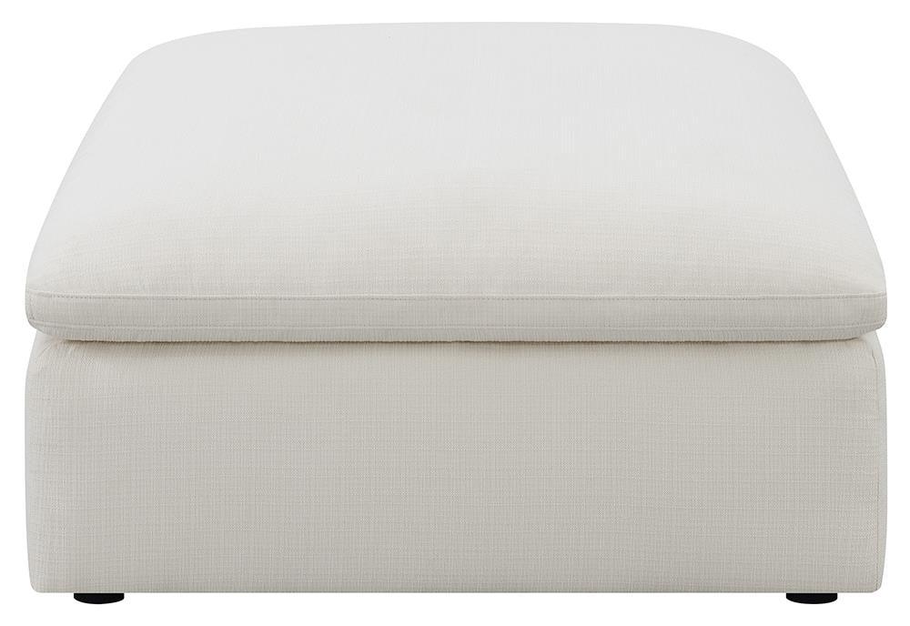 Top-down view of Hobson off-white tufted cushion seat ottoman