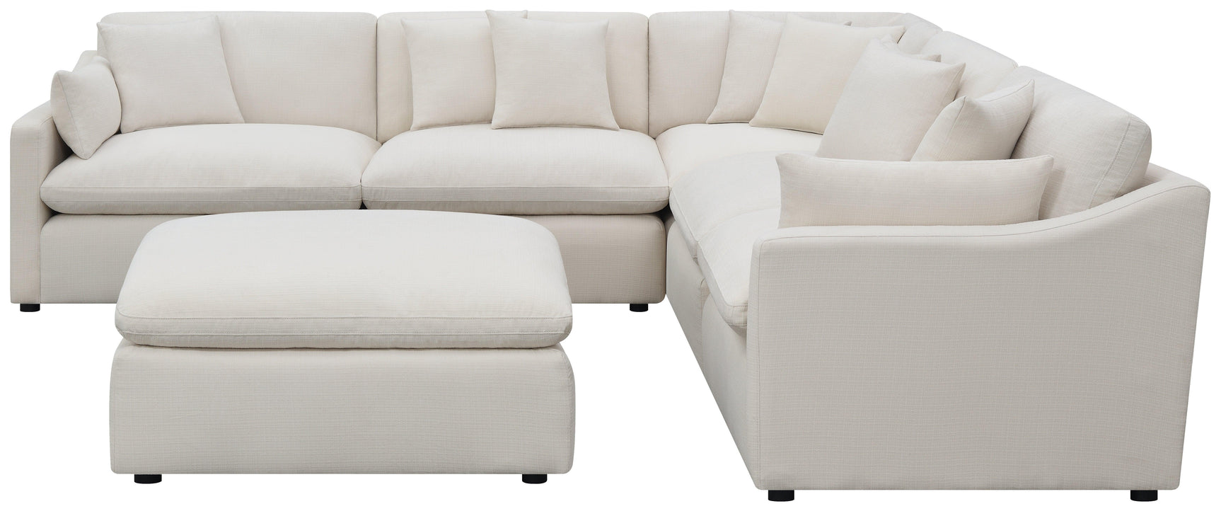 Close-up of fabric upholstery and tufted cushion detail on Hobson ottoman