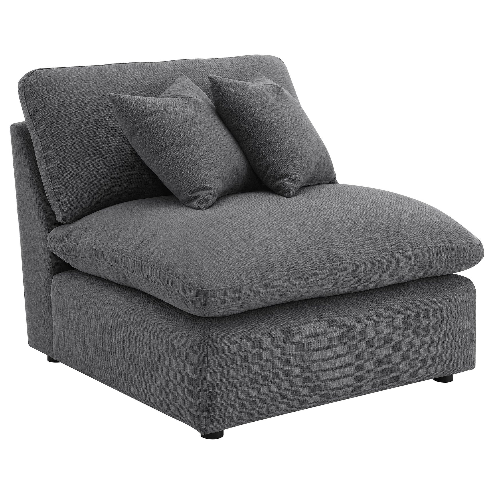 Close-up detail of charcoal fabric upholstery on Hobson sectional