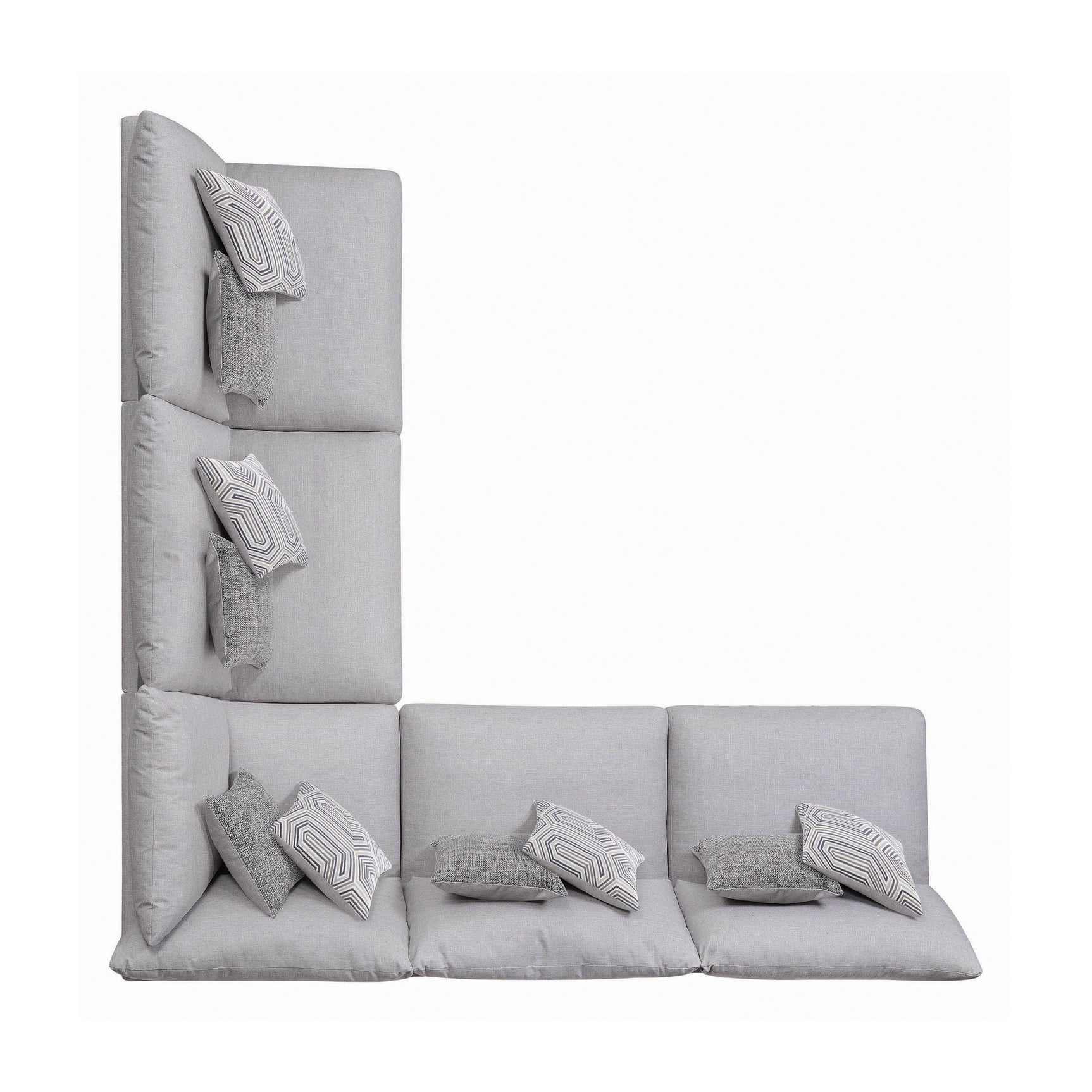 Side view of Cambria Light Grey Upholstered 6-Piece Sectional sofa