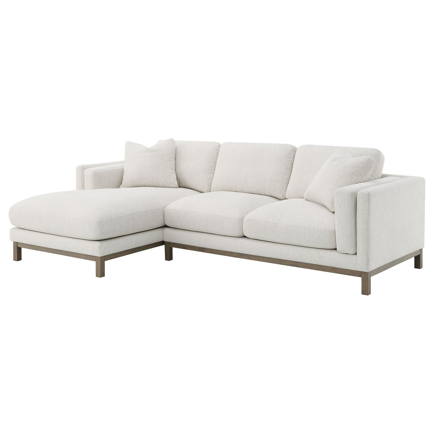 Room view showing sectional chaise sofa in sand