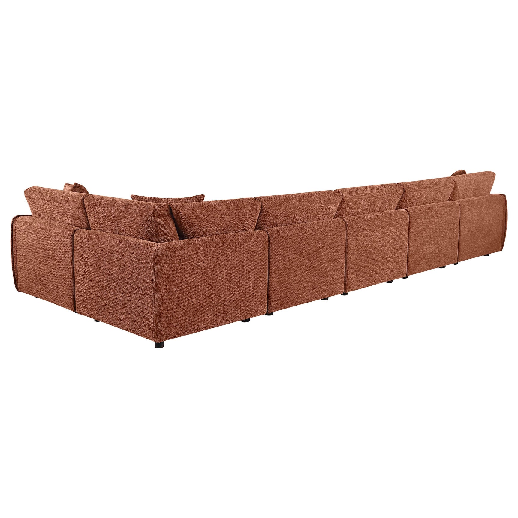 Living room setting featuring Elysia coral chenille sectional sofa