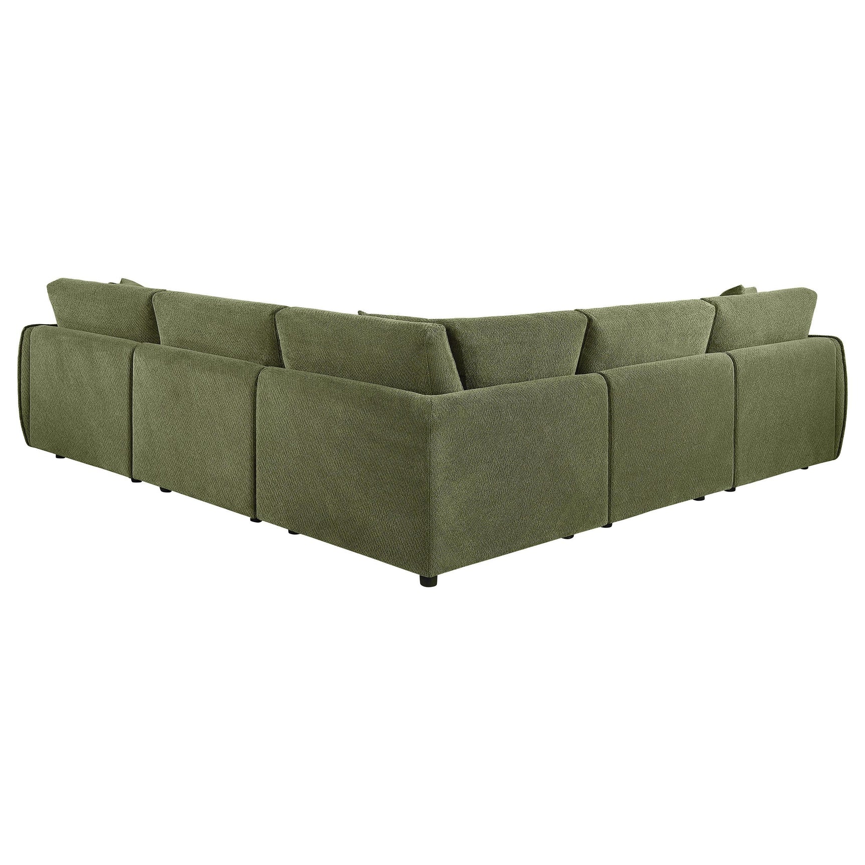 Close-up of green chenille upholstery on Elysia sectional