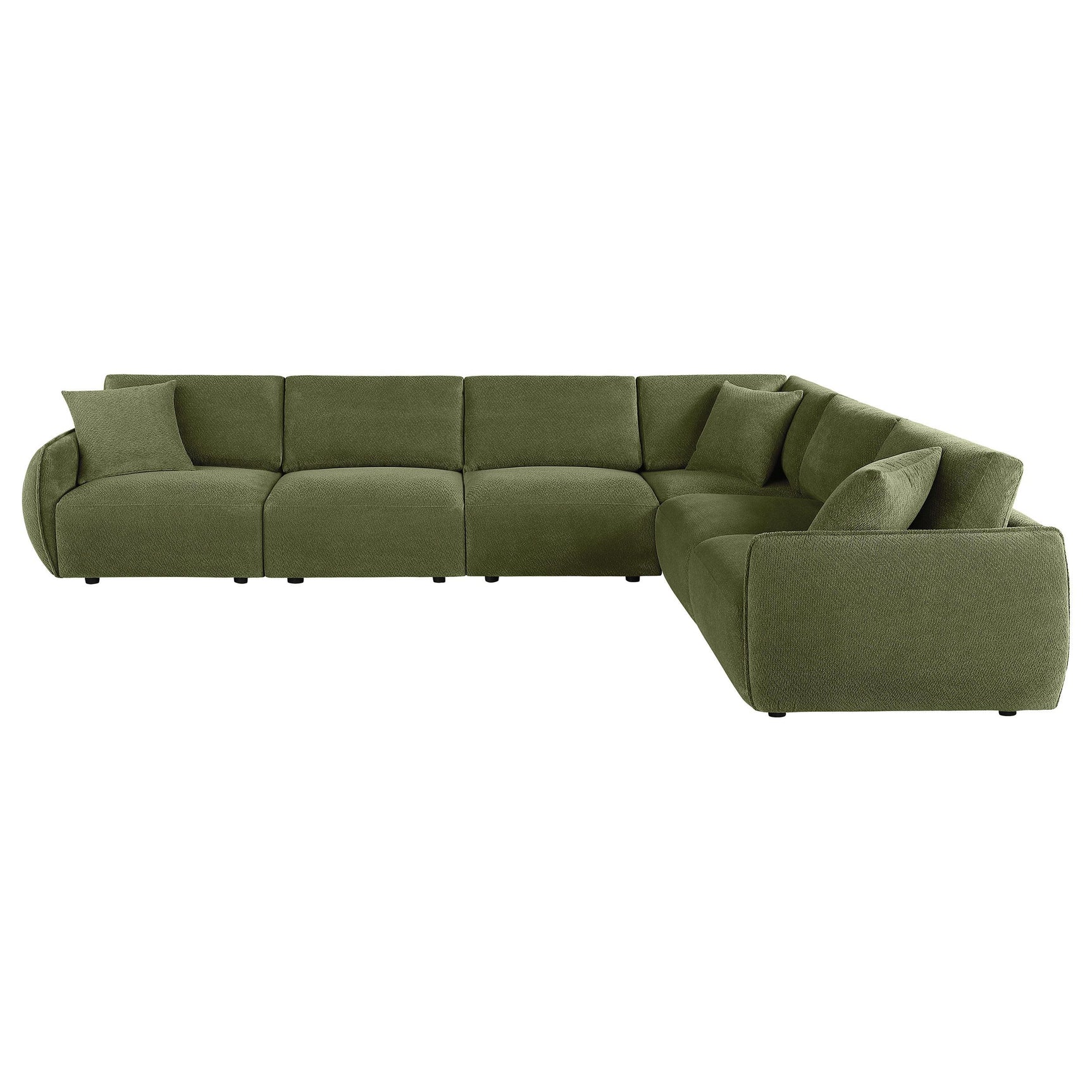 Side view of Elysia 6-piece green chenille sectional sofa