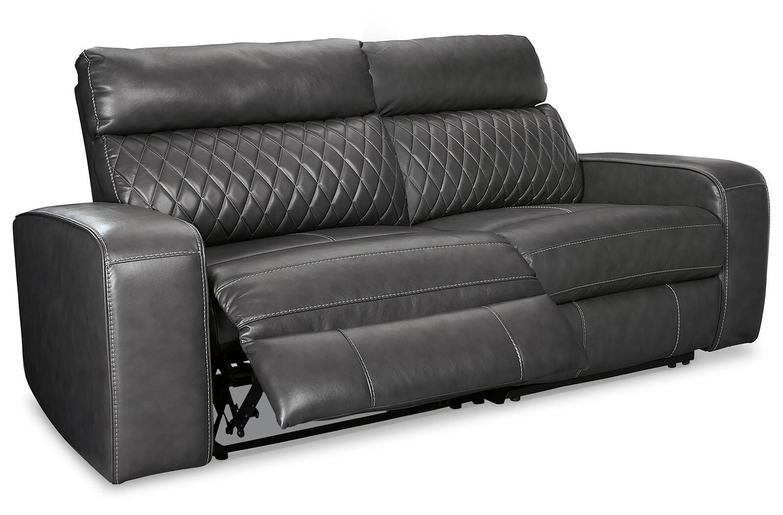 Samperstone Gray Faux Leather 2-Piece Power Reclining Sectional Loveseat - image 1